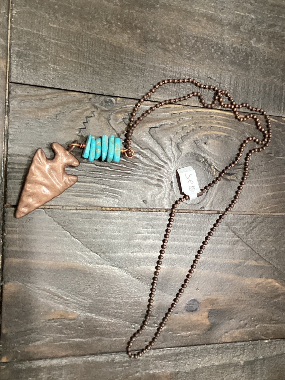Copper Arrowhead Necklace with Turquoise Beads